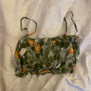 reformation orange grove crop top tank with ruffles and elastic